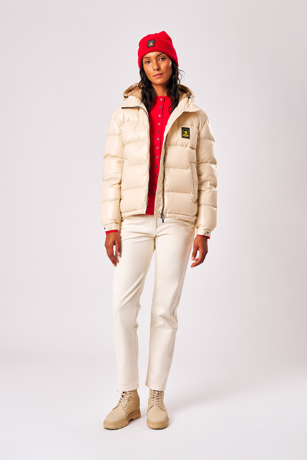 Naria - Piumino donna invernale con cappuccio bianco