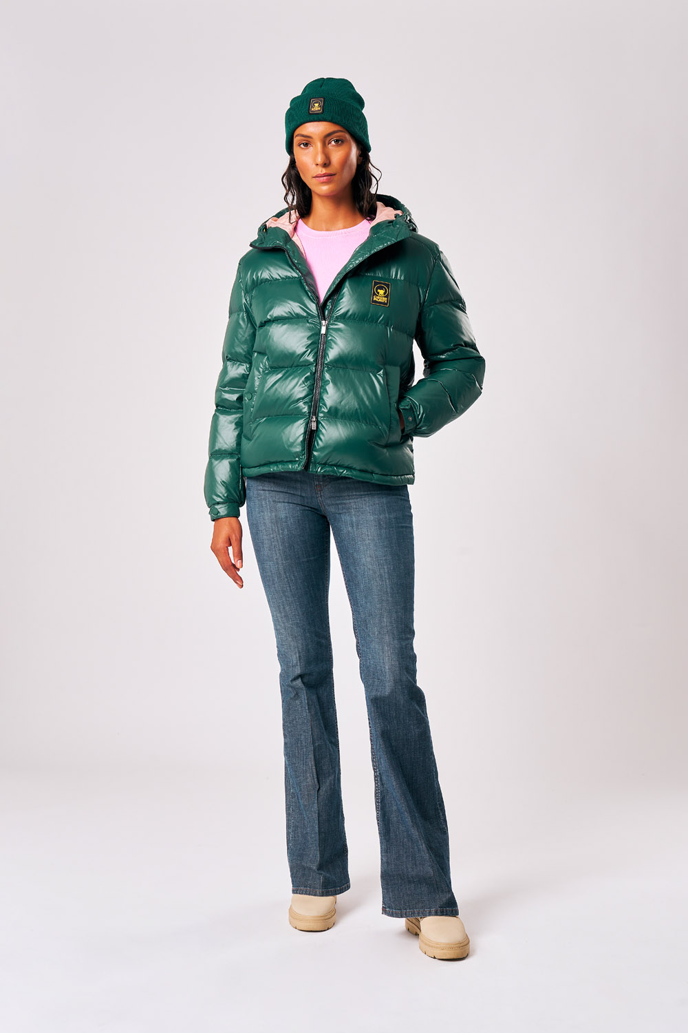 Naria - Piumino donna invernale con cappuccio verde
