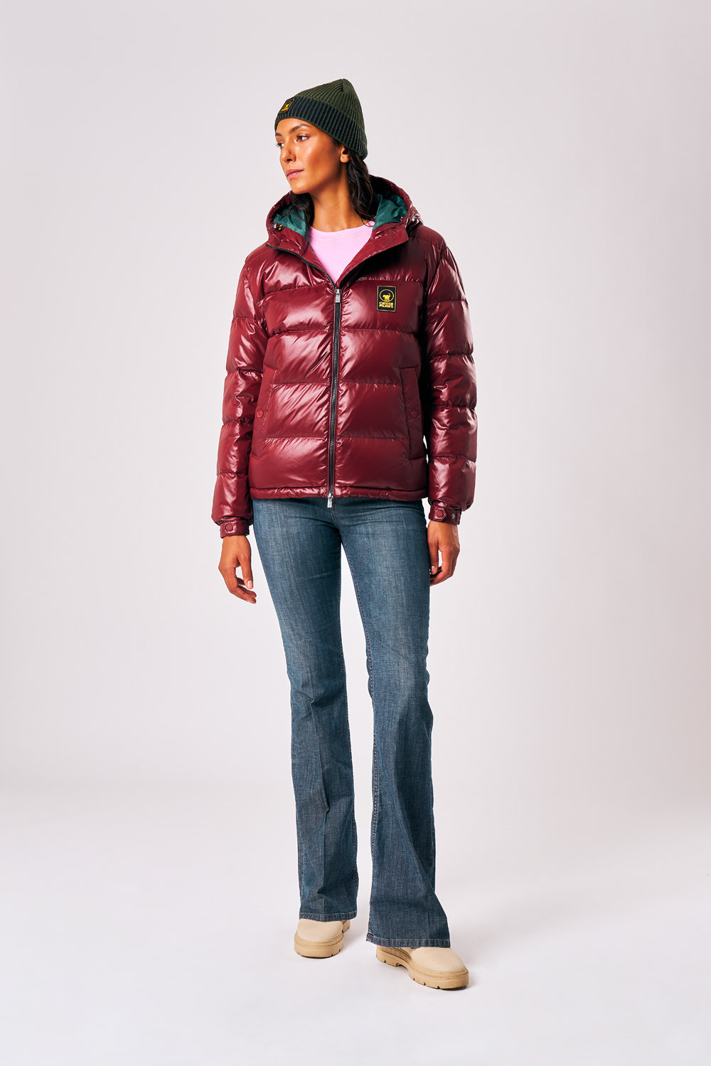 Naria - Piumino donna invernale con cappuccio bordeaux