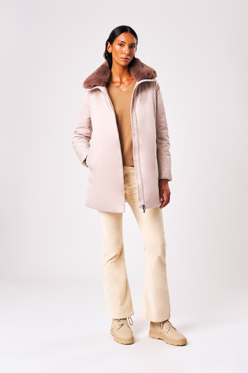 PIROSKA - LIGHT PADDED COAT WITH DETACHABLE fake fur_263PCWC23223_P6Y11P_139XXN_2 PIROSKA LIGHT PADDED COAT WITH DETACHABLE fake fur 263PCWC23223 P6Y11P 139XXN 2