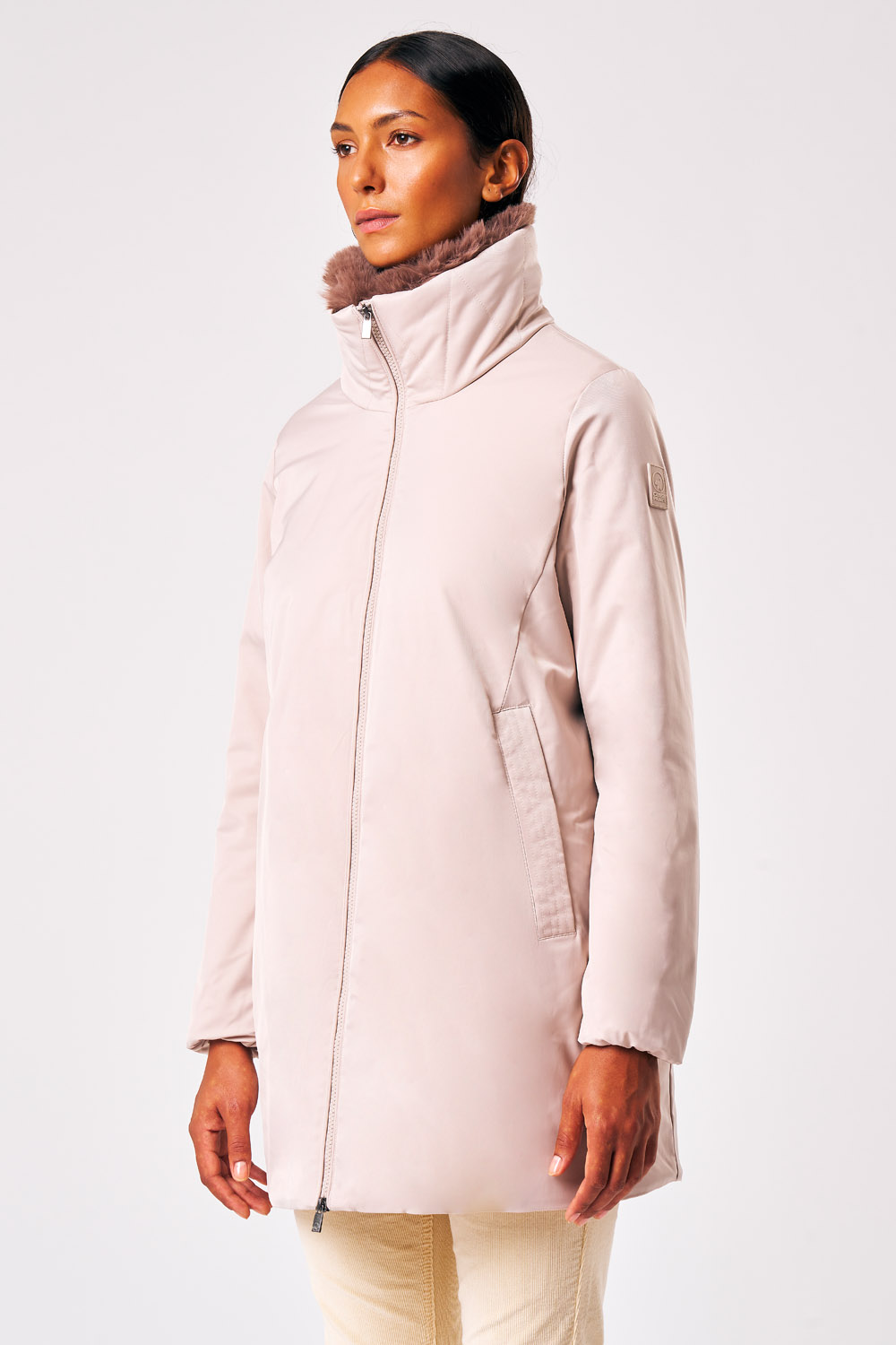 Piroska - Cappotto lungo con pelliccia da donna bianco