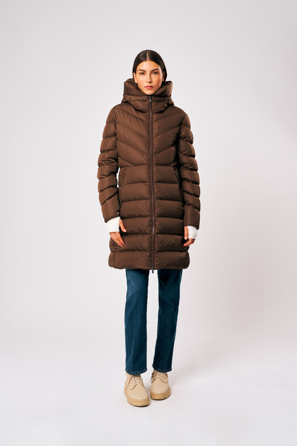 Rebecca - Piumino da donna lungo invernale marrone
