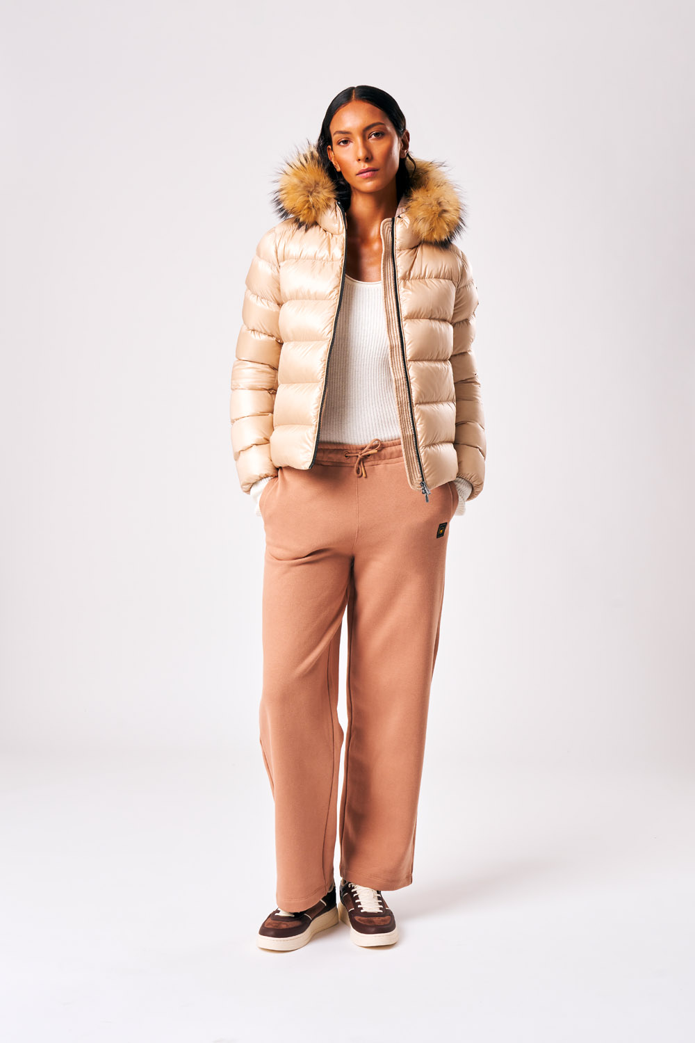 Lia Real Fur - Giacca con cappuccio in pelliccia da donna bianca