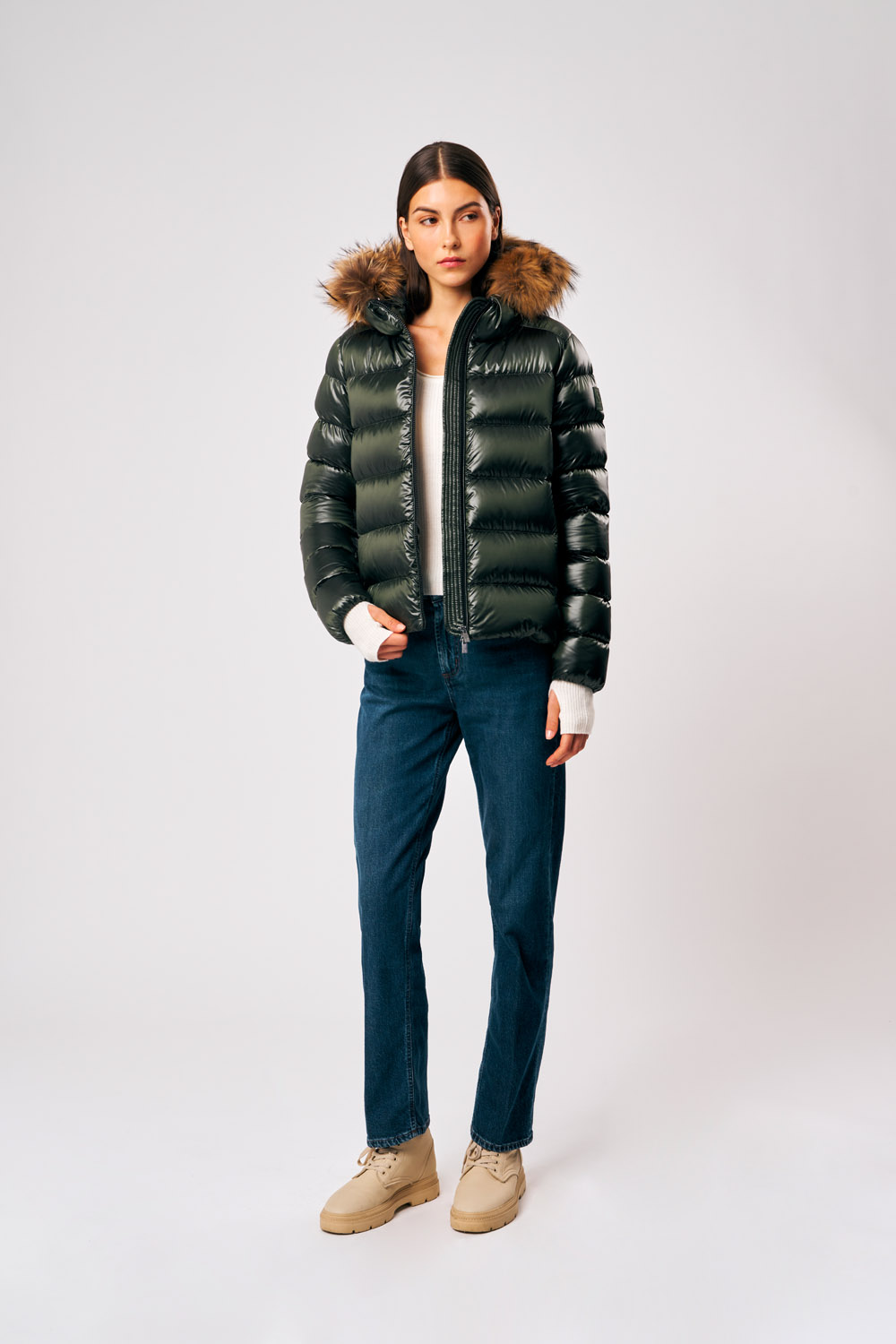 Lia Real Fur - Giacca con cappuccio in pelliccia da donna verde