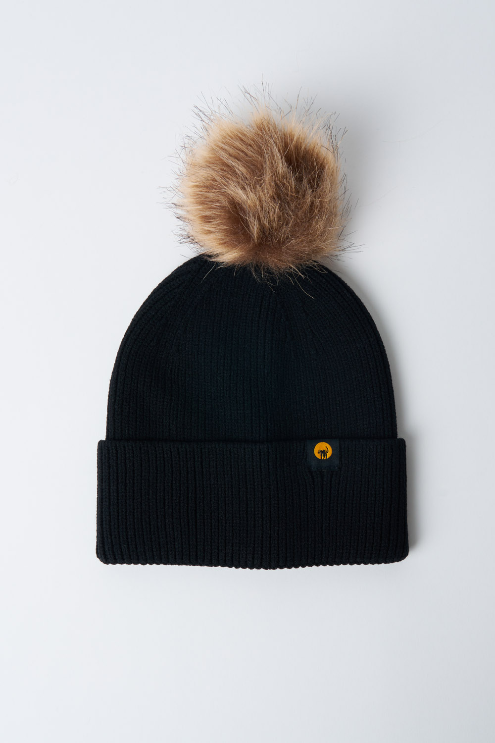 Vega - Cappellino in maglia con pompon in ecopeliccia nero